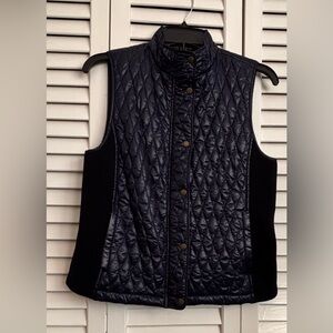 Talbots Quilted Sleeveless Vest with Stand Collar - Navy with Black Knit Sides